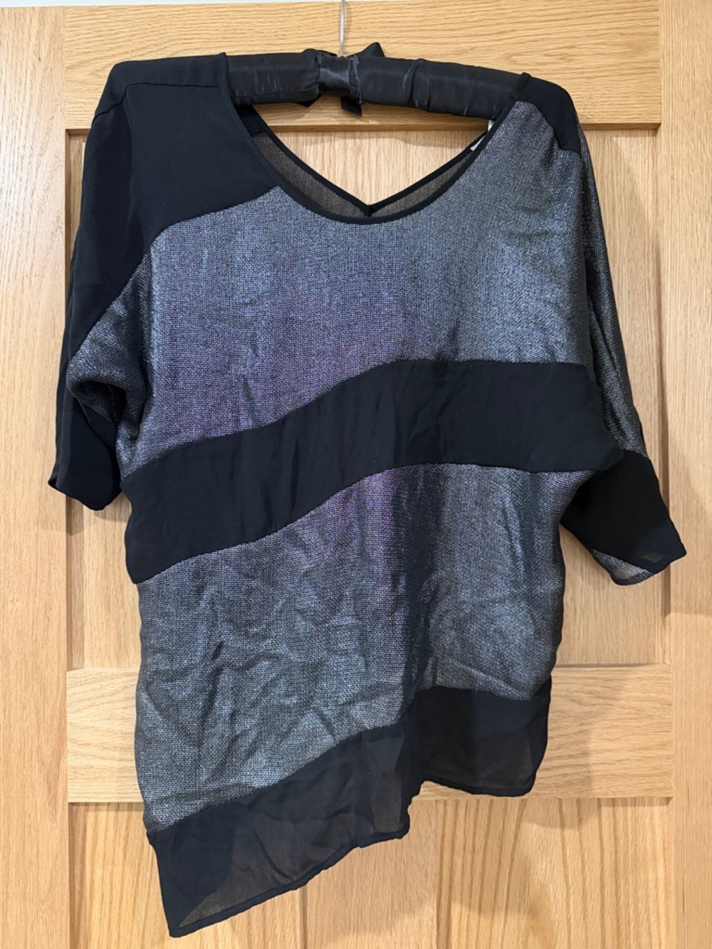 silence + noise Black and Silver Metallic Sheer Panel Blouse